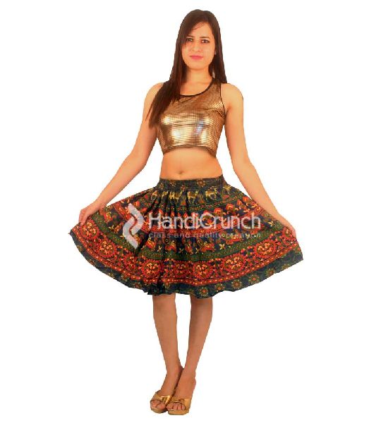 Jaipuri handmade printed short skirt, Size : All Sizes