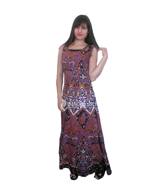 Violet Star Mandala Printed Long Evening Gown
