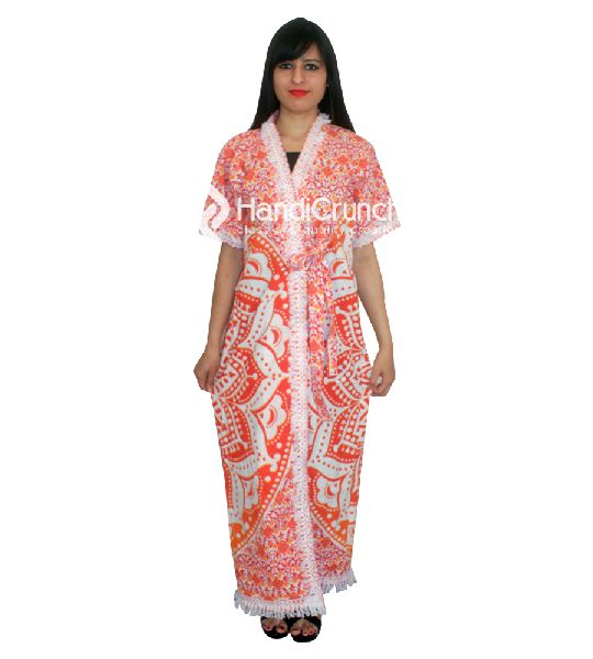 orange ombre flower printed cotton bath robe