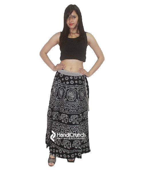 Girls Black color stylish rapron skirt, Technics : Printed