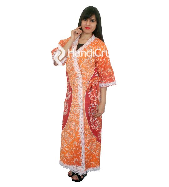 Beautiful orange mandala elephant printed kimono, Gender : Female