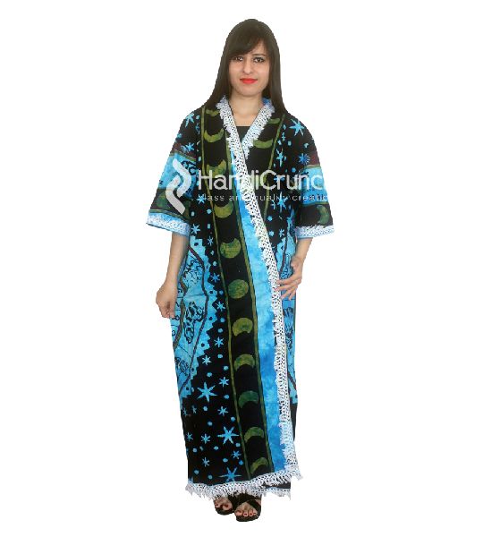 zodiac astrology printed cotton long kimono robe