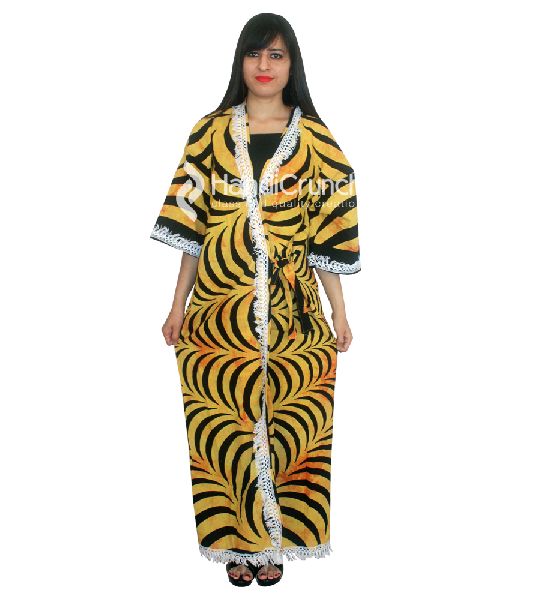 Beautiful yellow black yin yang printed bath robe