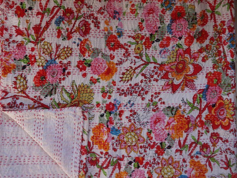Handmade Floral Kantha Quilt