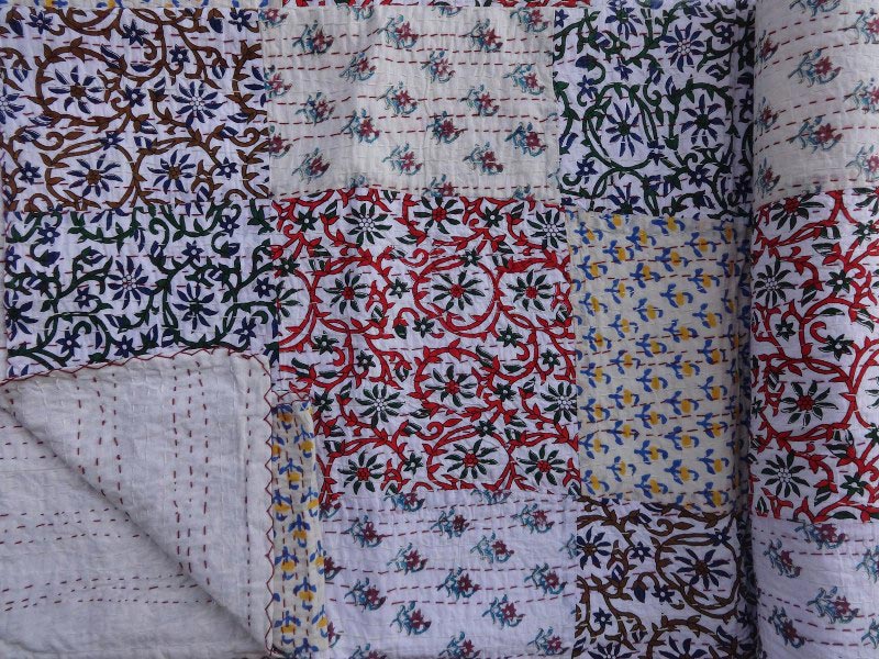 Patchwork Block Print Kantha Quilt