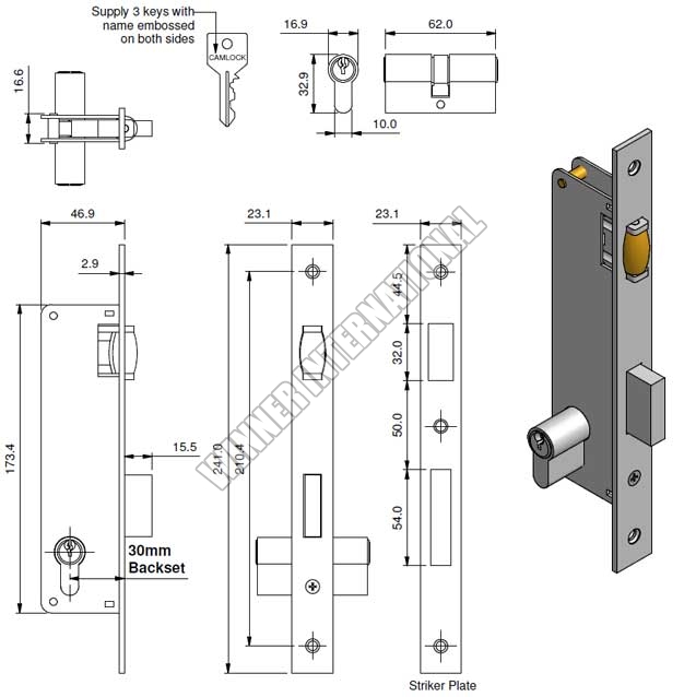 Roller Type Door Lock Backset