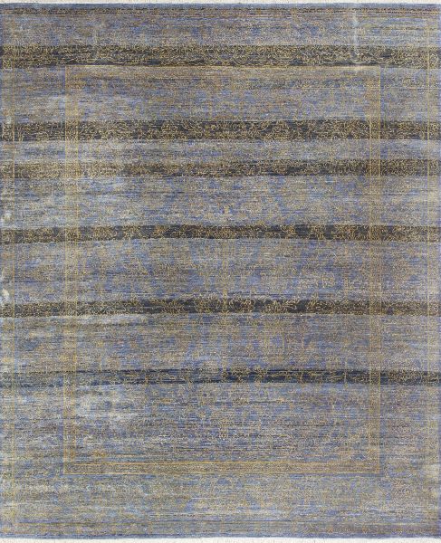 Bamboo Wool Silk Rug, Color : Blue Gold