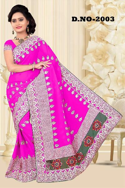 Aarya Ethnics Lace border Embroidered Georgette Net Fabric Saree_DN-2003-D