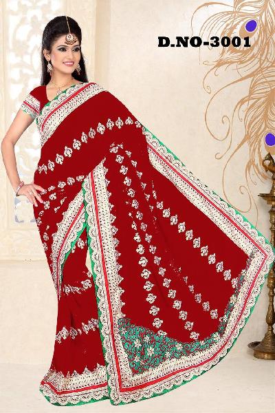 Aarya Ethnics Embroidered Georgette Saree_DN-3001-C, Gender : Woman