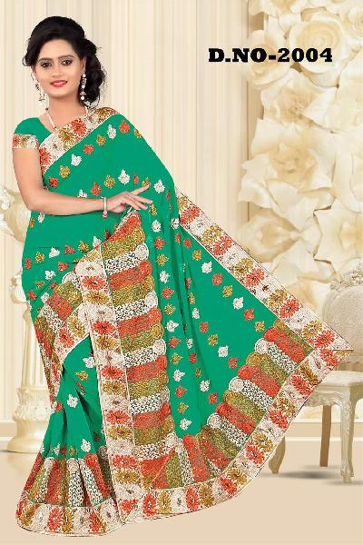 Aarya Ethnics Lace border Embroidered Georgette Net Fabric Saree_DN-2004-D
