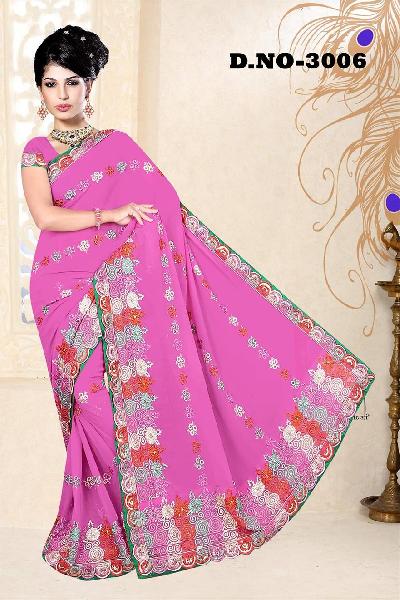 Aarya Ethnics Embroidered Georgette Saree_DN-3006-C, Gender : Woman