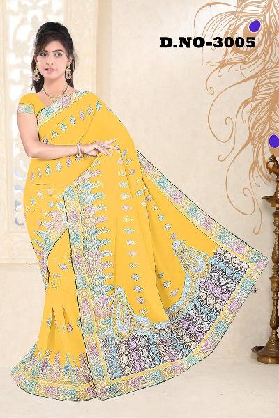 Aarya Ethnics Embroidered Georgette Saree_DN-3005-A, Gender : Woman