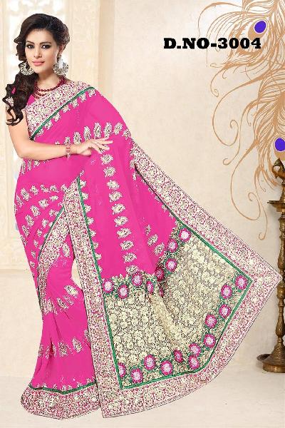 Aarya Ethnics Embroidered Georgette Fabric Saree_DN-3004-C, Gender : Woman
