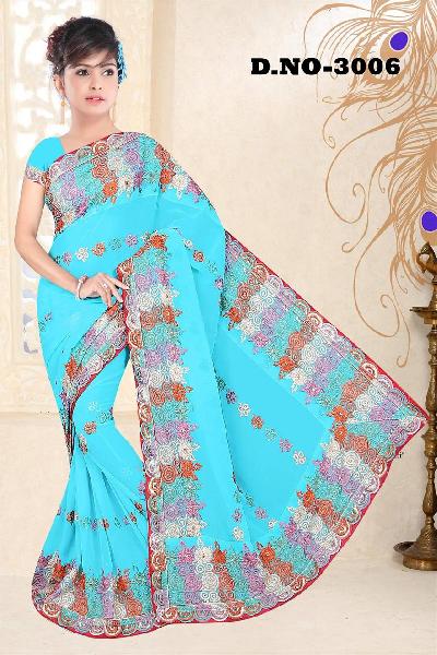 Aarya Ethnics Embroidered Georgette Saree_DN-3006-D, Gender : Woman