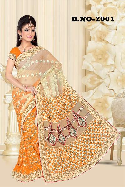 Aarya Ethnics Lace border Embroidered Georgette Net Fabric Saree_DN-2001-B