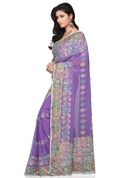 Aarya Ethnics Purple Color Georgette Embroidered Saree_DN-86
