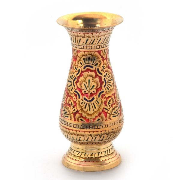 Little India Colorful Meenakari Work Pure Brass Flower Vase