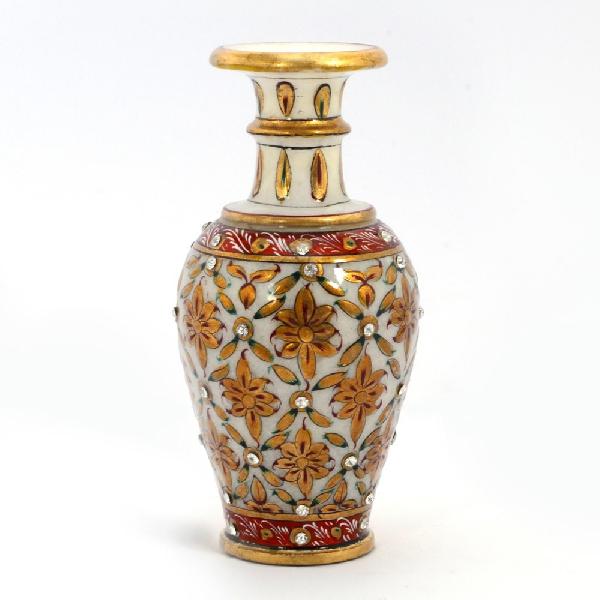 Jaipuri Gold Painting Meenakari Marble Flower Vase