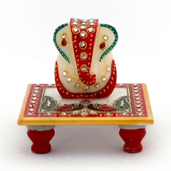 Little India Meenakari Work Lord Ganesha Marble Pooja Chowki