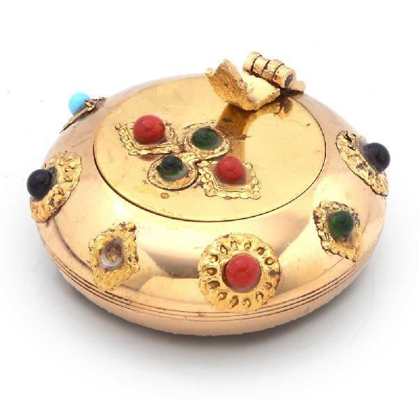 Little India Pure Brass Gemstone Ash Tray Handicraft Gift