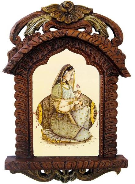 Little India Rajasthani Lady Portrait Wooden Jharokha Gift