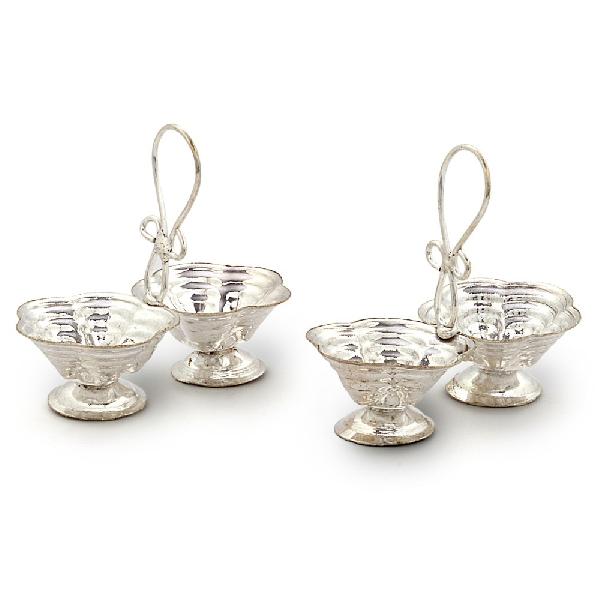 Little India Silver Polished Double Dia Baati Stand Pair