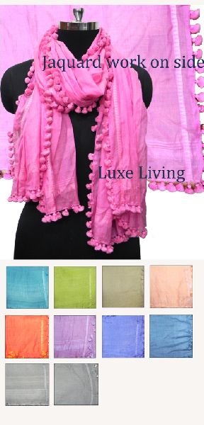 Plain Silk MULTICOLOR POMPOM SCARFS, Style : Modern