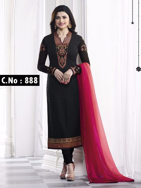 designer black Embroidered Straight cut Salwar suit