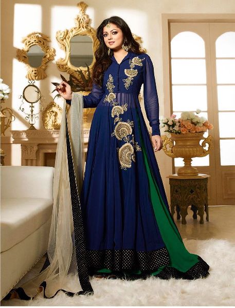 blue Embroidery anarkali salwar suit