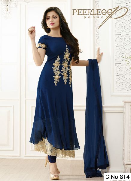 Blue Georgette Embroidery anarkali salwar suit, Gender : Female