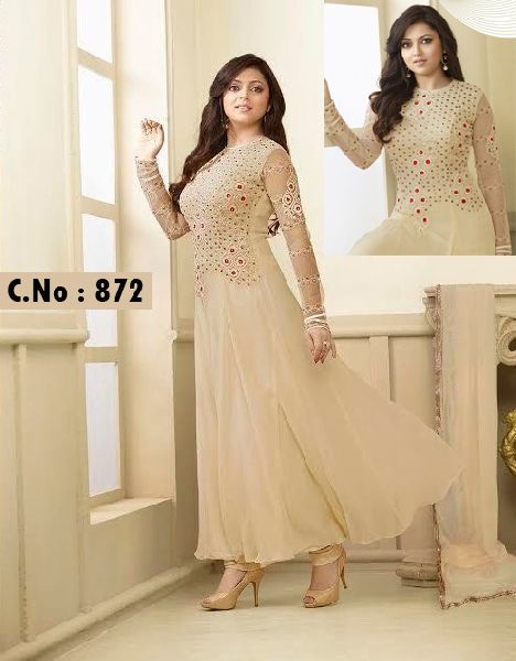 designer cream wedding wear gown