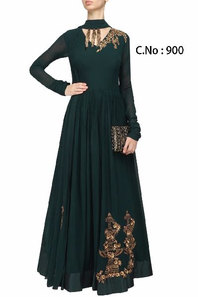 Designer green Embroidery anarkali salwar suit, Size : Free