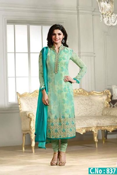 designer Light Green Embroidered Straight cut Salwar suit