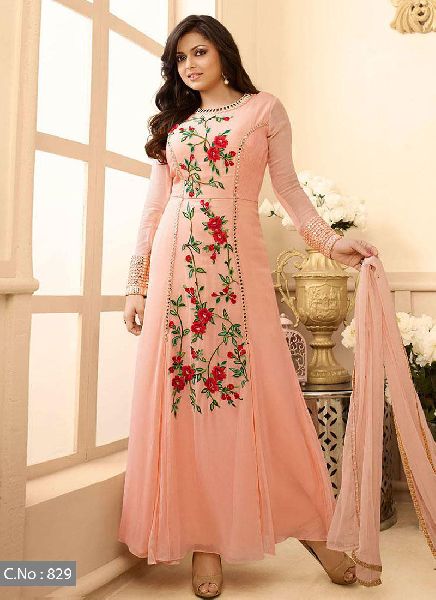 peach Embroiderey anarkali Salwar suit