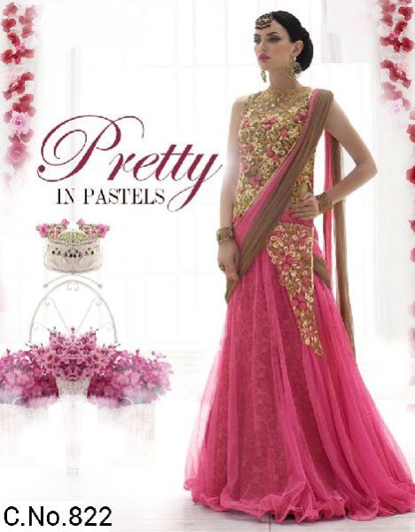 pink Net Embroidery Lehenga Choli