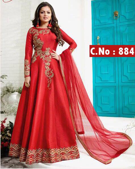 red Embroidery anarkali salwar suit