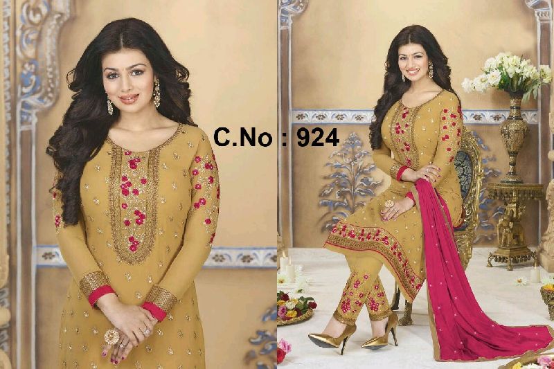 designer yellow Embroidered Straight cut Salwar suit