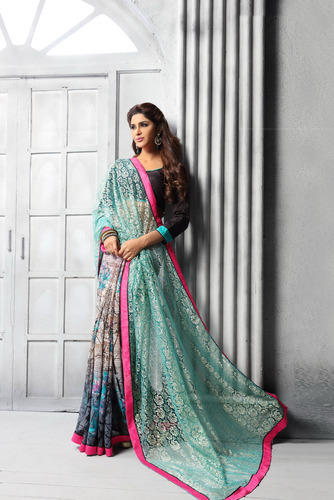 Shaily Green Georgette Printed Saree