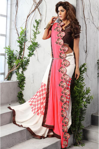Shaily Pink Georgette Printed Saree