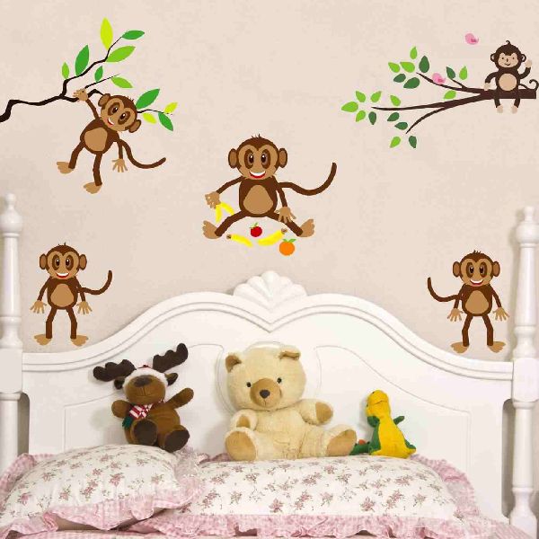 Decor Kafe Playing Monkeys Wall Sticker, Color : multicolor