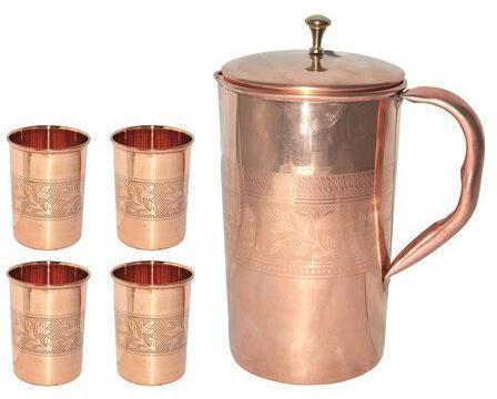 Copper Jug with Tumbler, Size : Standard