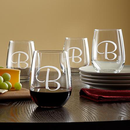 Stemless Monogram Wine Glass Set