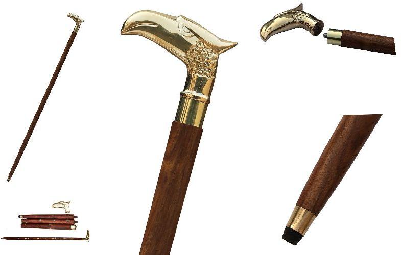 Wooden Cane Walking Stick for Men and Women - with Metal Brass Handle by Affaires