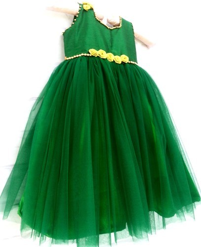 Green Color Net Fabric Kids Frock Gown Dress For Girls With Sequence Work  For Occasional Party