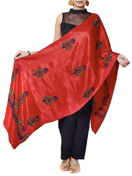 Blood Red Mashru Hand Embroidered Dupatta, Gender : Female