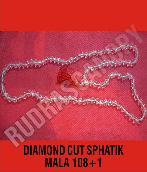 108+1 Diamond Cut Sphatik Mala, Size : 7.5 Mm Approx