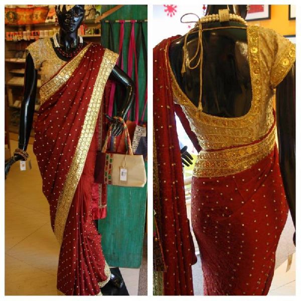 Gota Patti Work Sarees, Color : Golden + Red