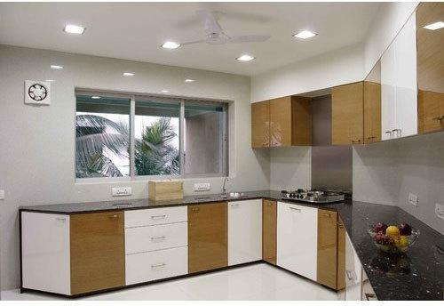 L Shaped Modular Kitchen, Color : White, Brown