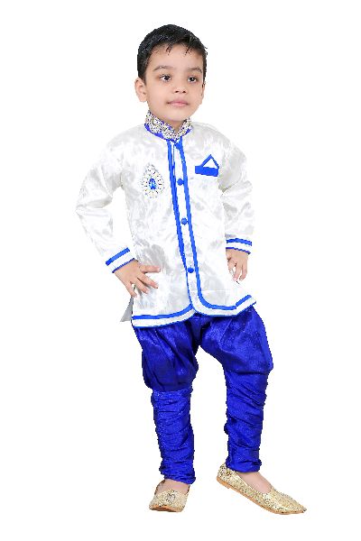 Boys Sherwani Set White And Blue