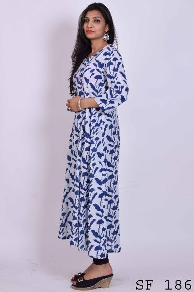 A-Line Sanganeri print(Marci dress/Kurti) with princess line kurti
